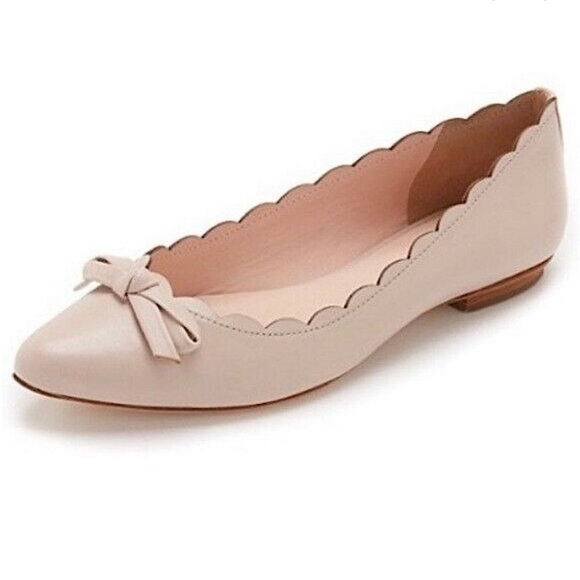 Kate Spade Eleni Flex Blush Pink Scalloped Leather Point Toe Ballet Flats 8.5 - Picture 1 of 8